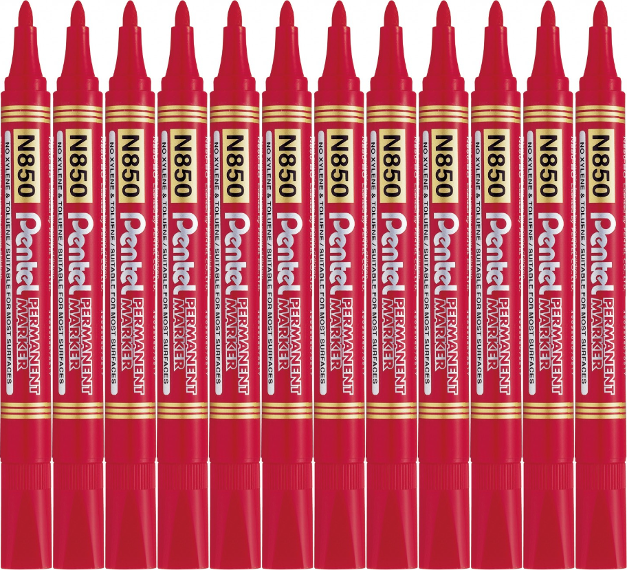 12x Marker permanentny Pentel N850, okrągła, 4.5mm, czerwony