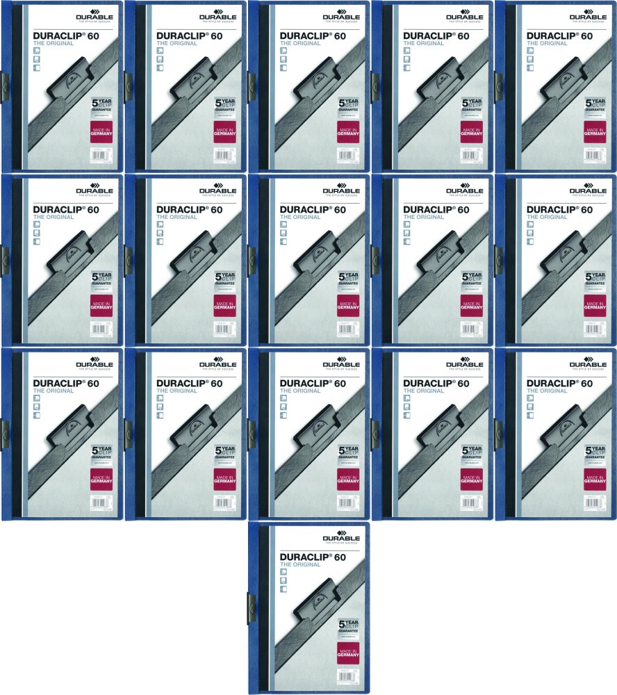 16x Skoroszyt plastikowy z klipsem Durable DuraClip, A4, do 60 kartek granatowy
