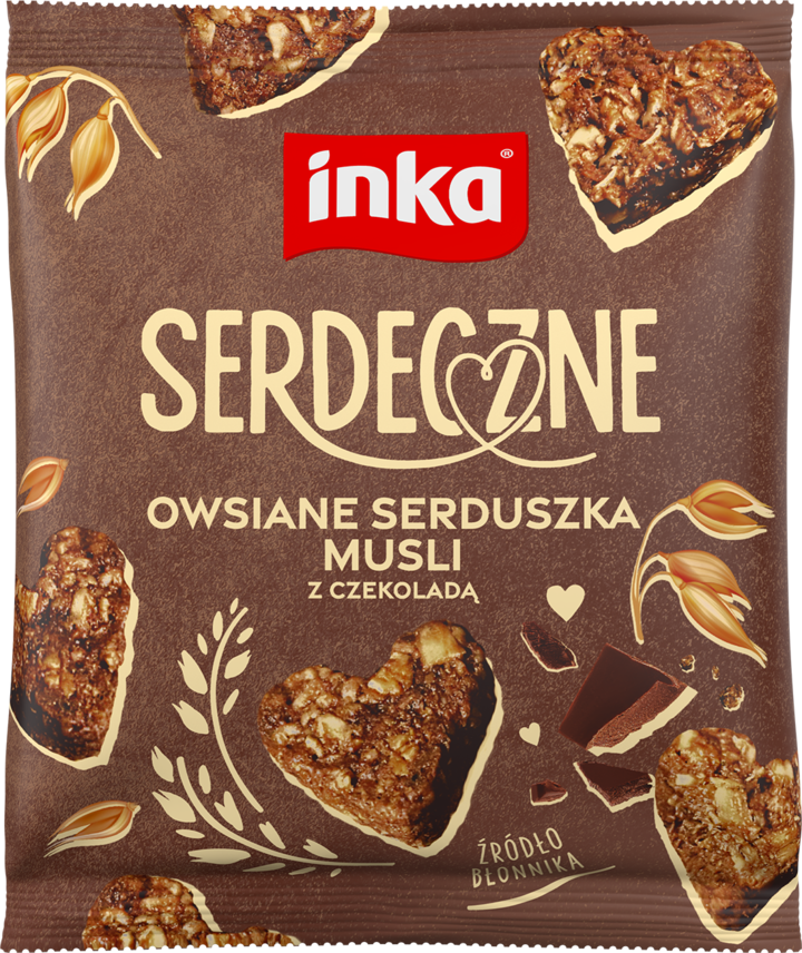Ciasteczka owsiane serduszka musli Inka, z czekoladą, 50g
