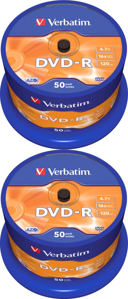 2x Płyta DVD-R Verbatim, do jednokrotnego zapisu, 4.7 GB, cake box, 50 sztuk
