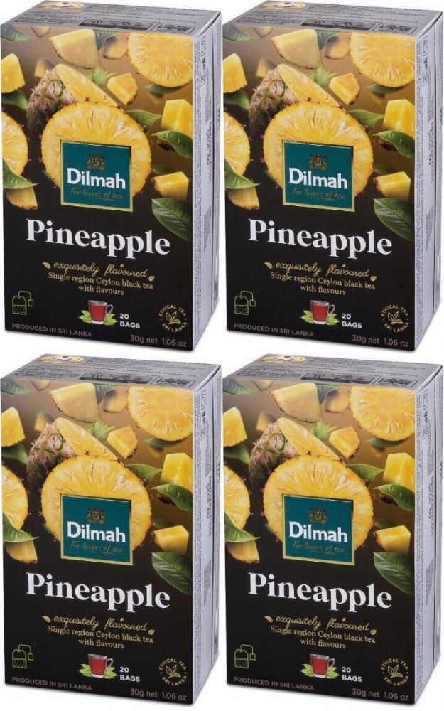 4x Herbata czarna aromatyzowana w torebkach Dilmah, Pineapple, ananas, 20 sztuk x 1.5g