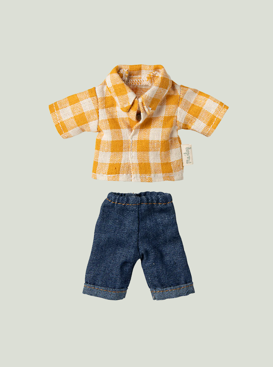 MAILEG Żółta koszula w kratę i spodnie, tata mysz