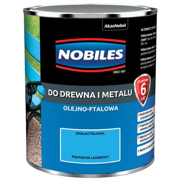 Farba ftalowa do drewna i metalu Ftalonal 0,7L Lazurowy Półpołysk Nobiles
