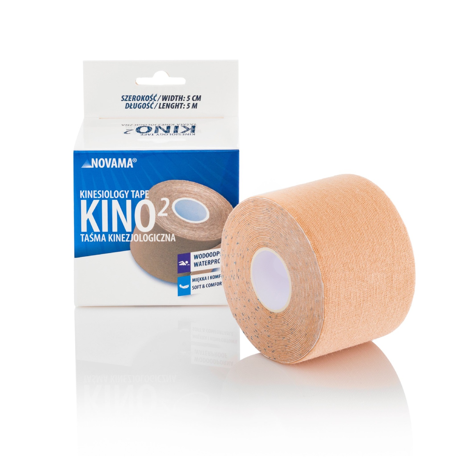 Novama kino2 - taśma kinezjologiczna cielista, wodoodporna, miękka i komfortowa, 5 cm x 5 m, 1 sztuka