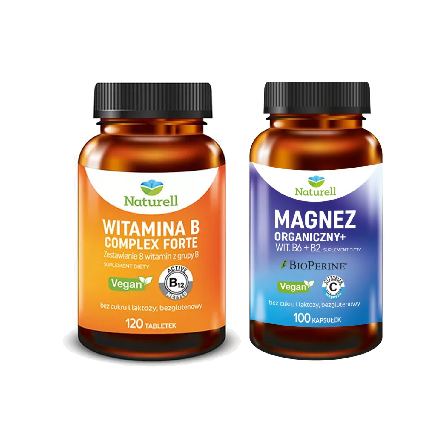 Zestaw: naturell magnez organiczny+, 100 kapsułek + naturell, witamina b complex forte, 120 tabletek