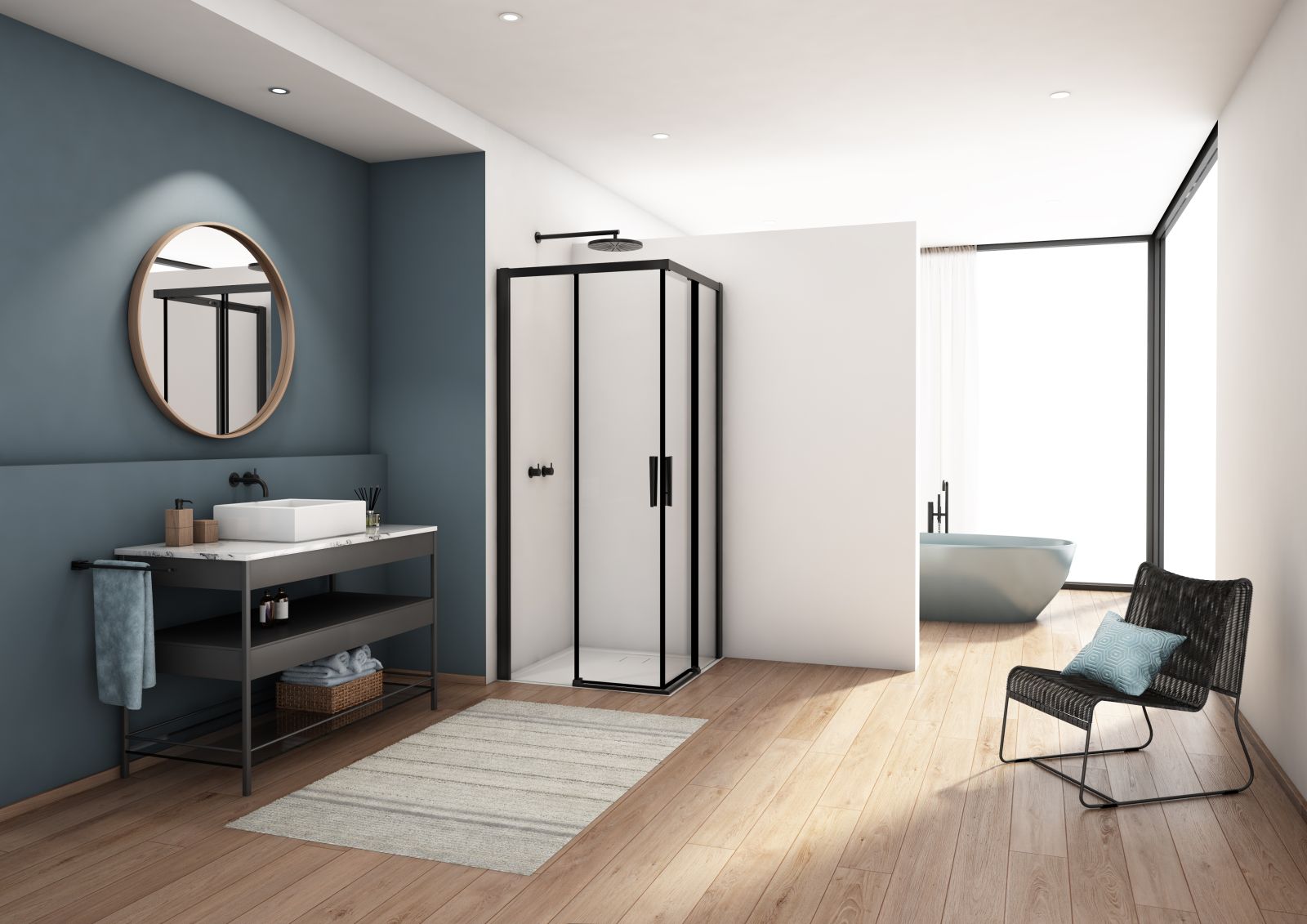 Ronal Divera kabina prysznicowa 80x80 cm kwadratowa czarny mat/szkło przezroczyste D22SE2B0800607