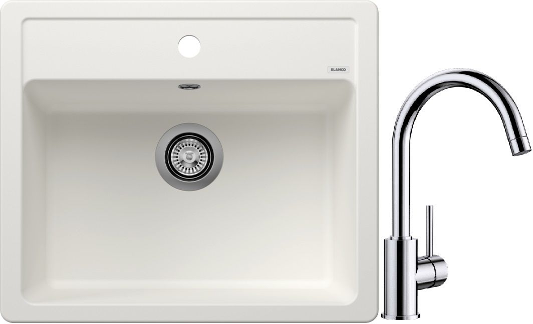 Blanco Legra 6 zlewozmywak 58,5x50 cm z Silgranit biały z Blanco Mida bateria kuchenna stojąca chrom (523334 ; 517742)