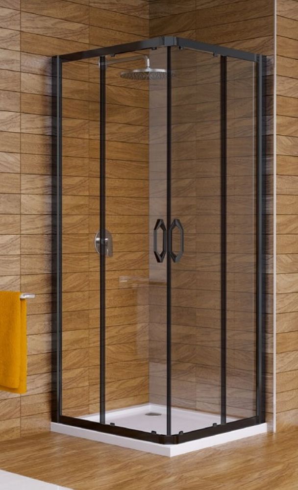 Hüppe Ena 2.0 Black Edition 4-kąt kabina prysznicowa 80x80 cm kwadratowa czarny mat/szkło przezroczyste Anti-Plaque 140106.123.322