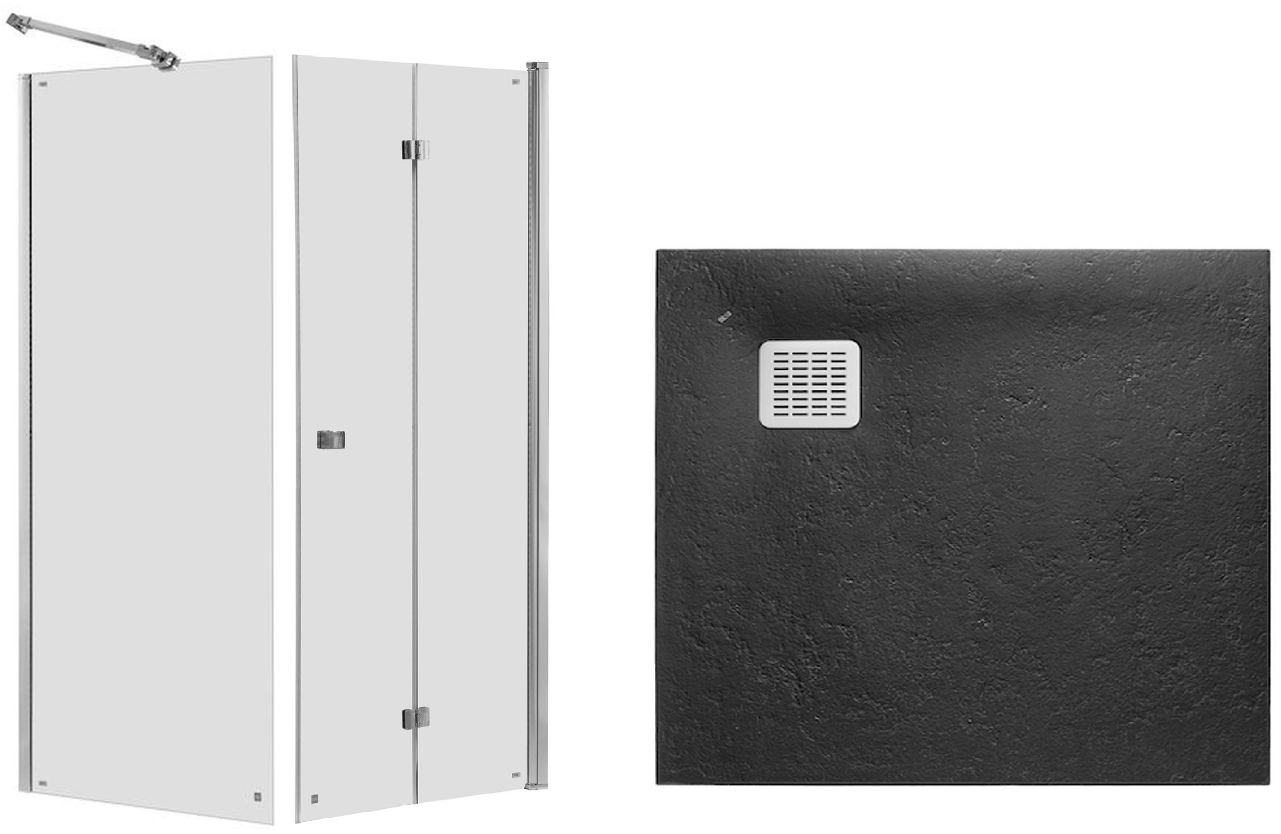 Zestaw Roca Capital kabina prysznicowa 80x80 cm kwadratowa MaxiClean z brodzikiem Terran czarny (AM4508012M, AM4408012M, AP10332032001400)