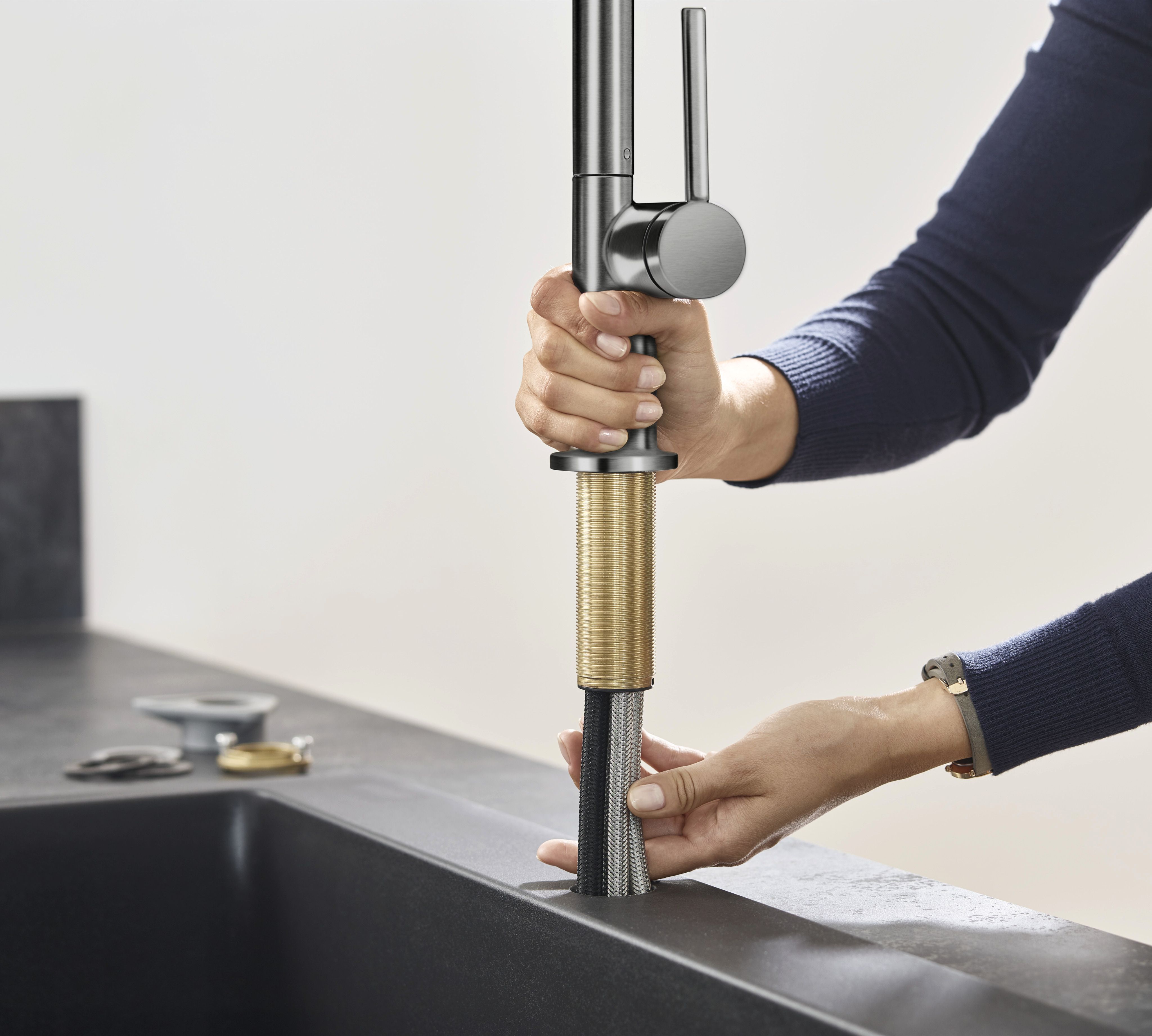 Hansgrohe Talis M54 bateria kuchenna stojąca czarny chrom szczotkowany 72800340