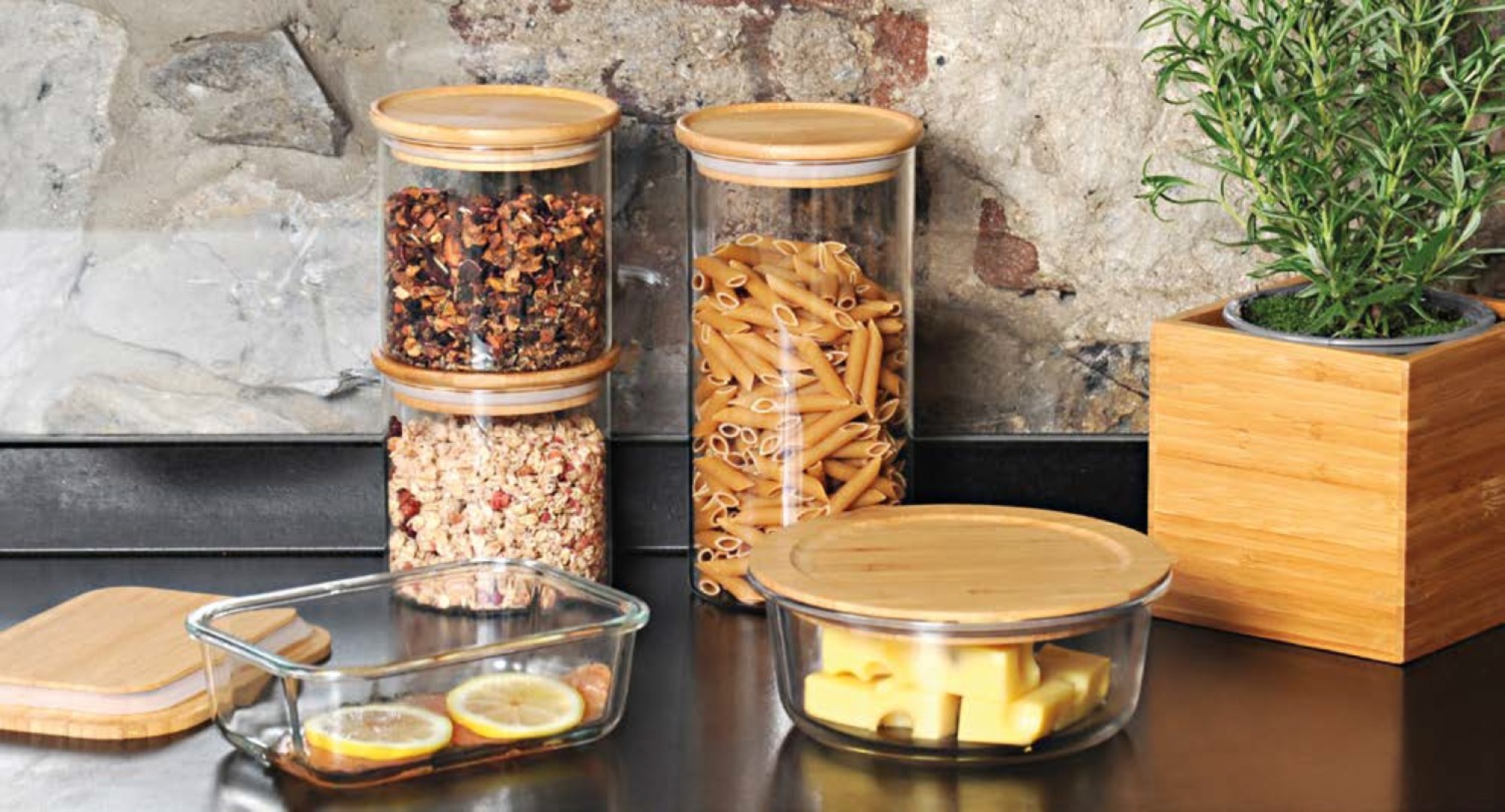 Kesper pojemnik do przechowywania 10x10 cm z pokrywą szkło/bambus 38008 - Wysyłka w 24h