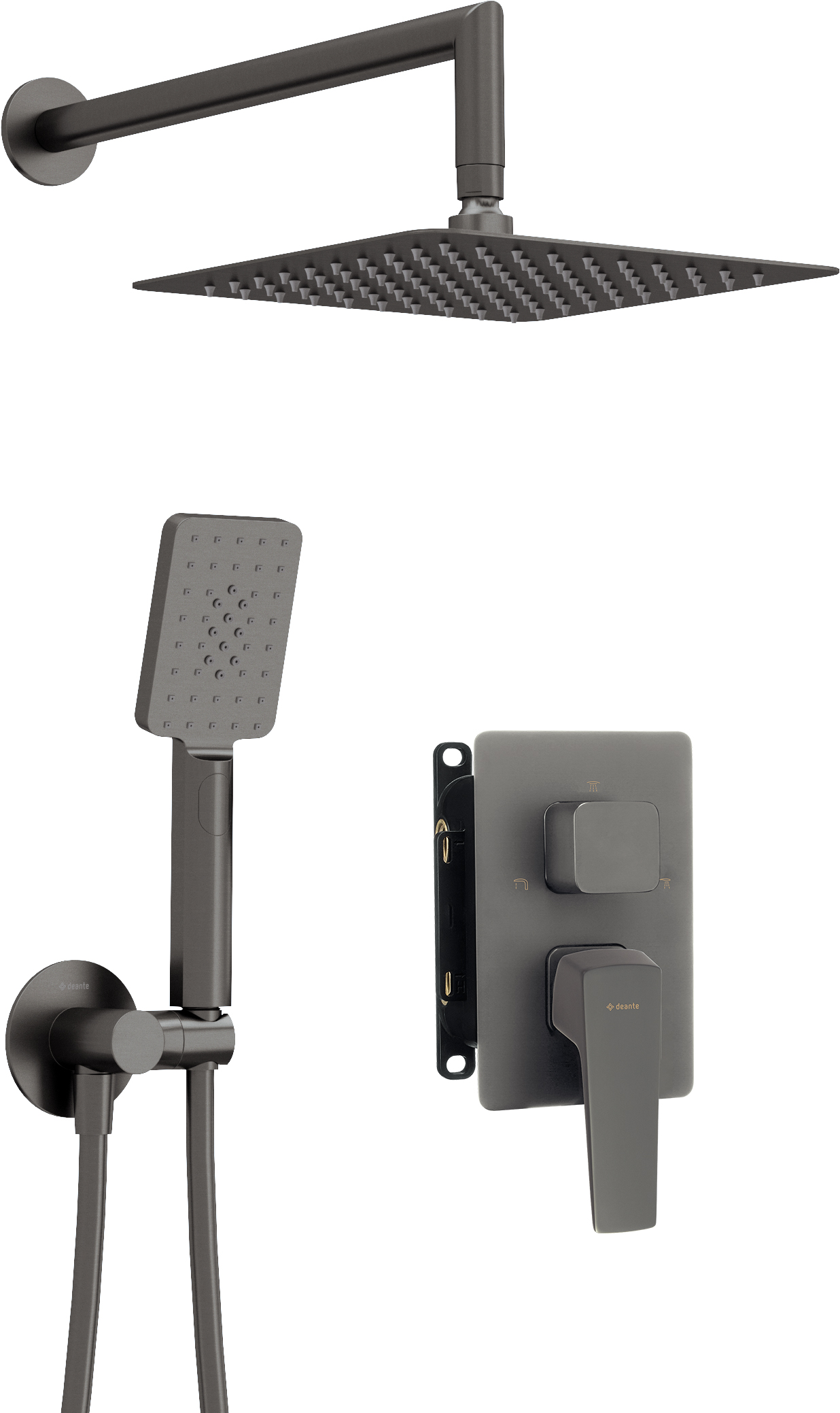 Deante Blur zestaw prysznicowy podtynkowy z deszczownicą titanium BXYZDQLM