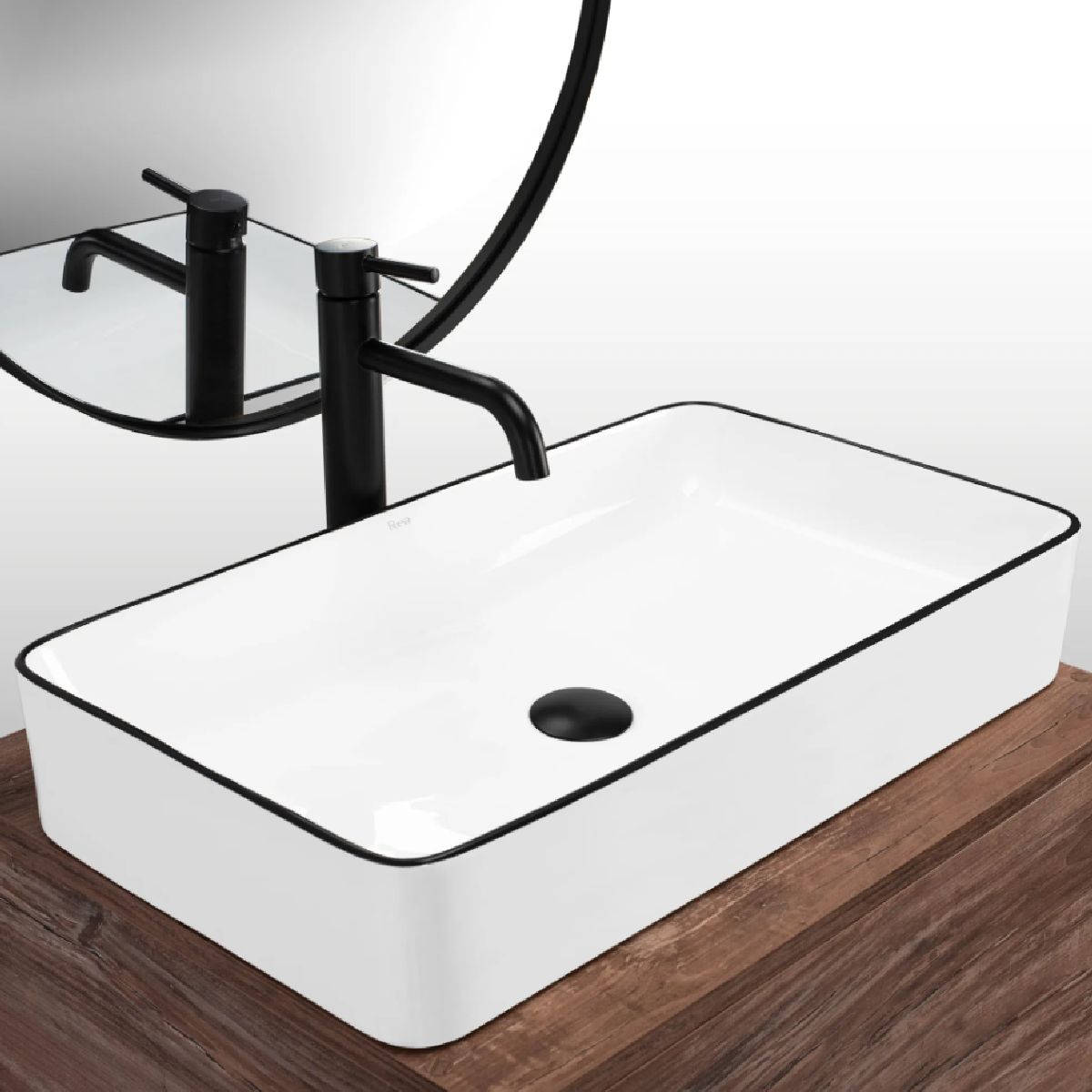Rea Denis umywalka 61,5x35 cm prostokątna nablatowa biała-czarna REA-U6513