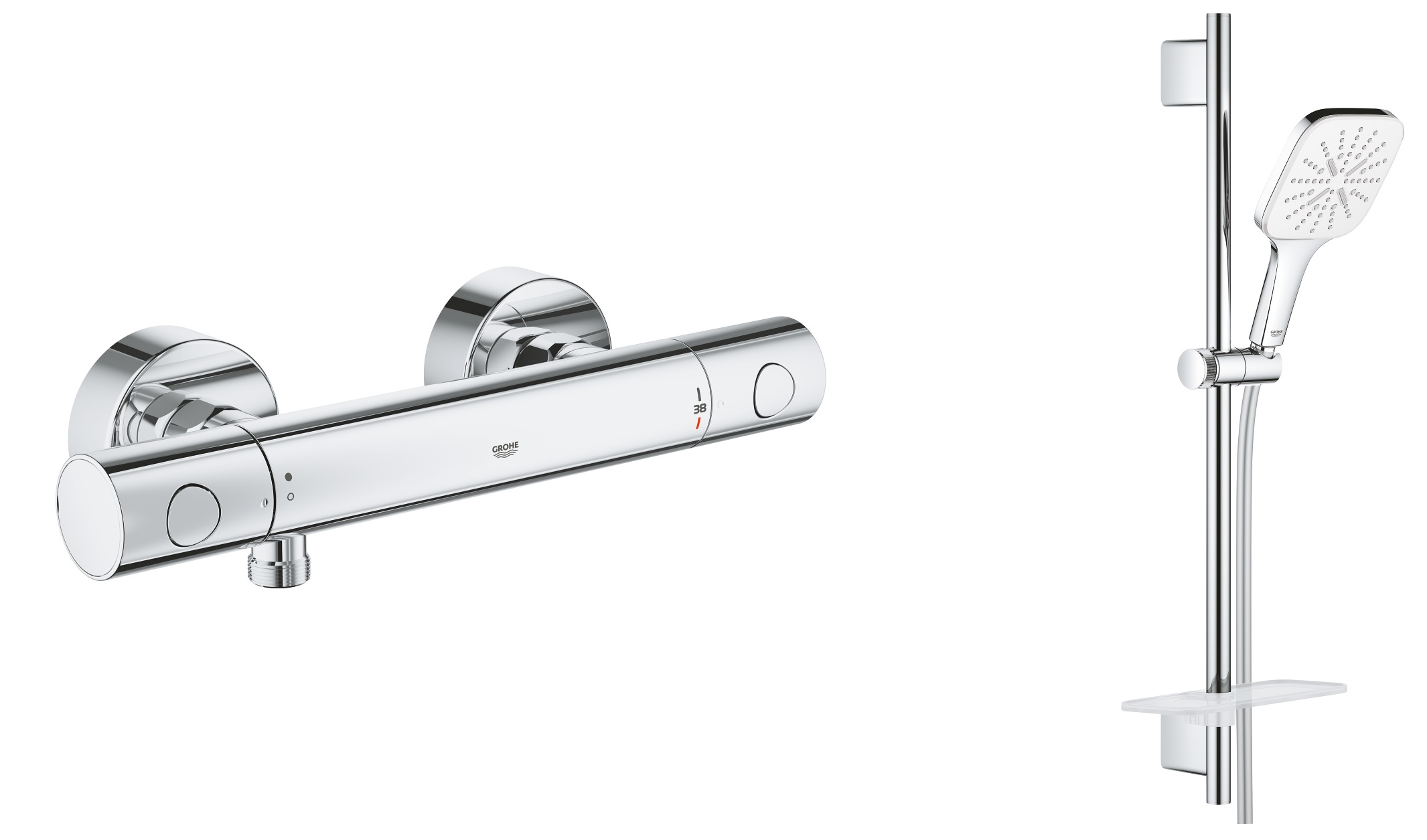 Zestaw Grohe Grohtherm 800 Cosmopolitan bateria prysznicowa termostatyczna z zestawem prysznicowym Vitalio SmartActive 130 Cube chrom ... - Wysyłka w 