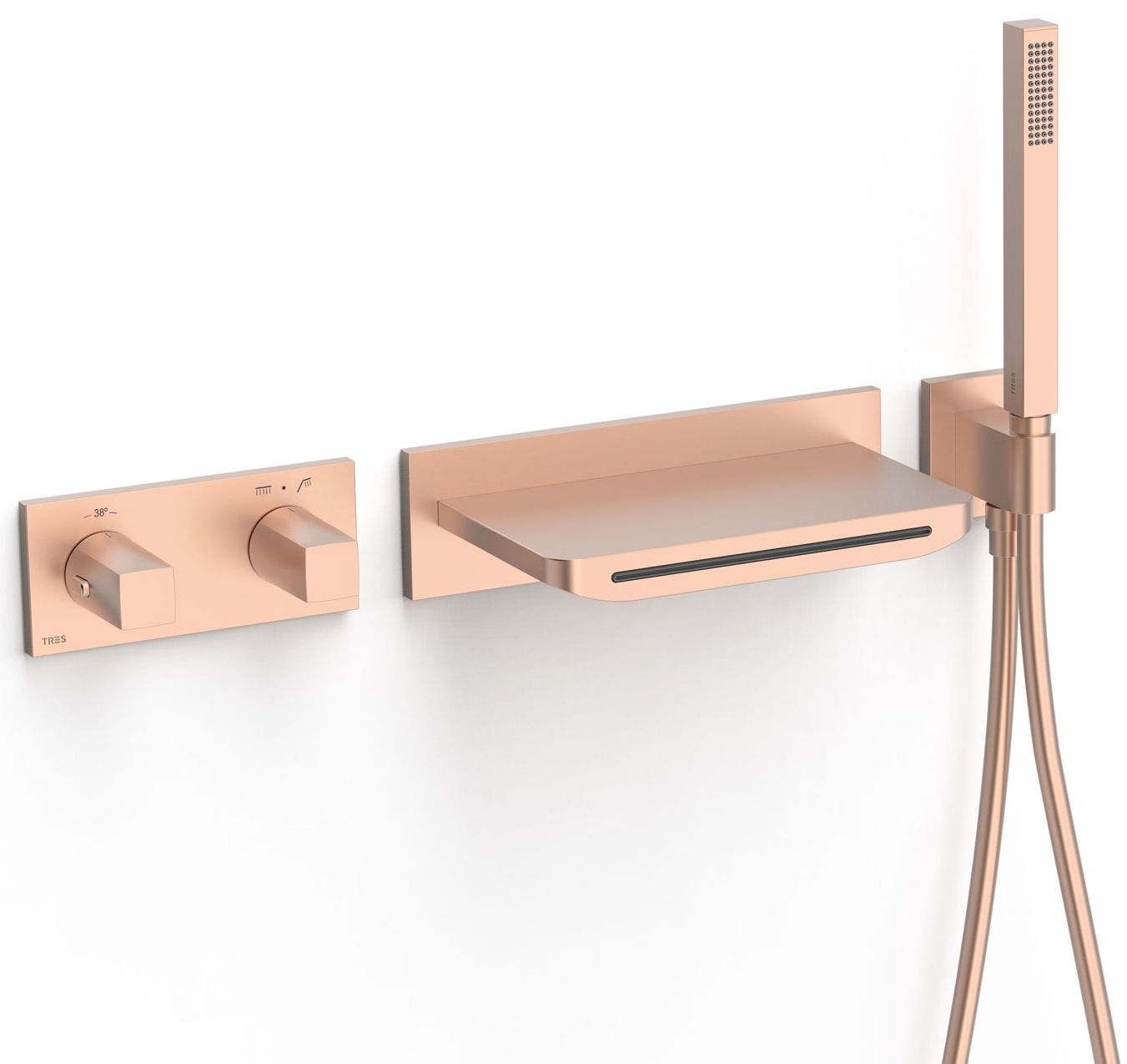 Tres B-System bateria wannowo-prysznicowa podtynkowa termostatyczna różowe złoto mat 30725207OPM