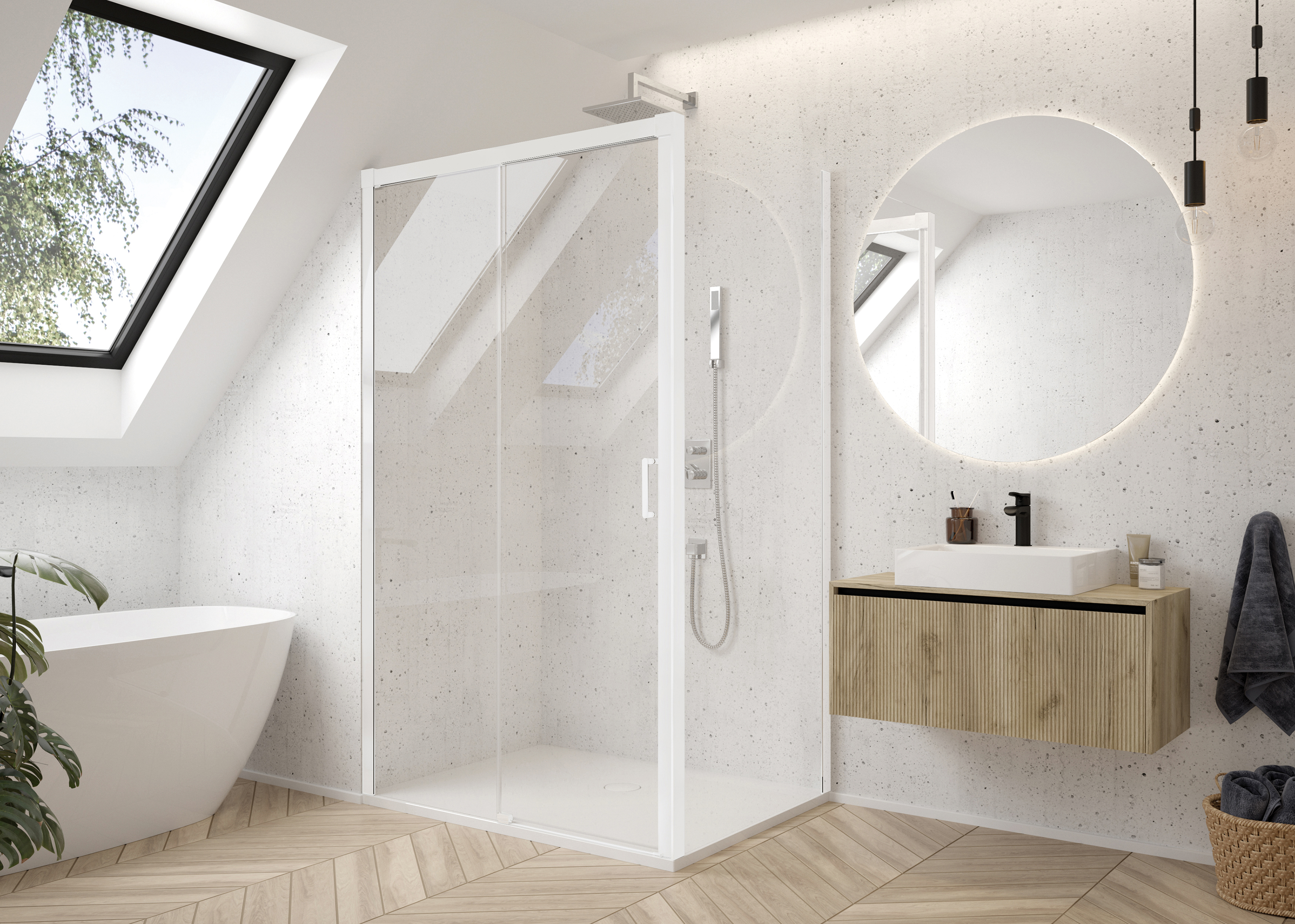 Sanplast Exa Line ścianka prysznicowa SS3/Exa Line-70 cm stała biały mat/szkło przezroczyste 600-540-2010-24-401