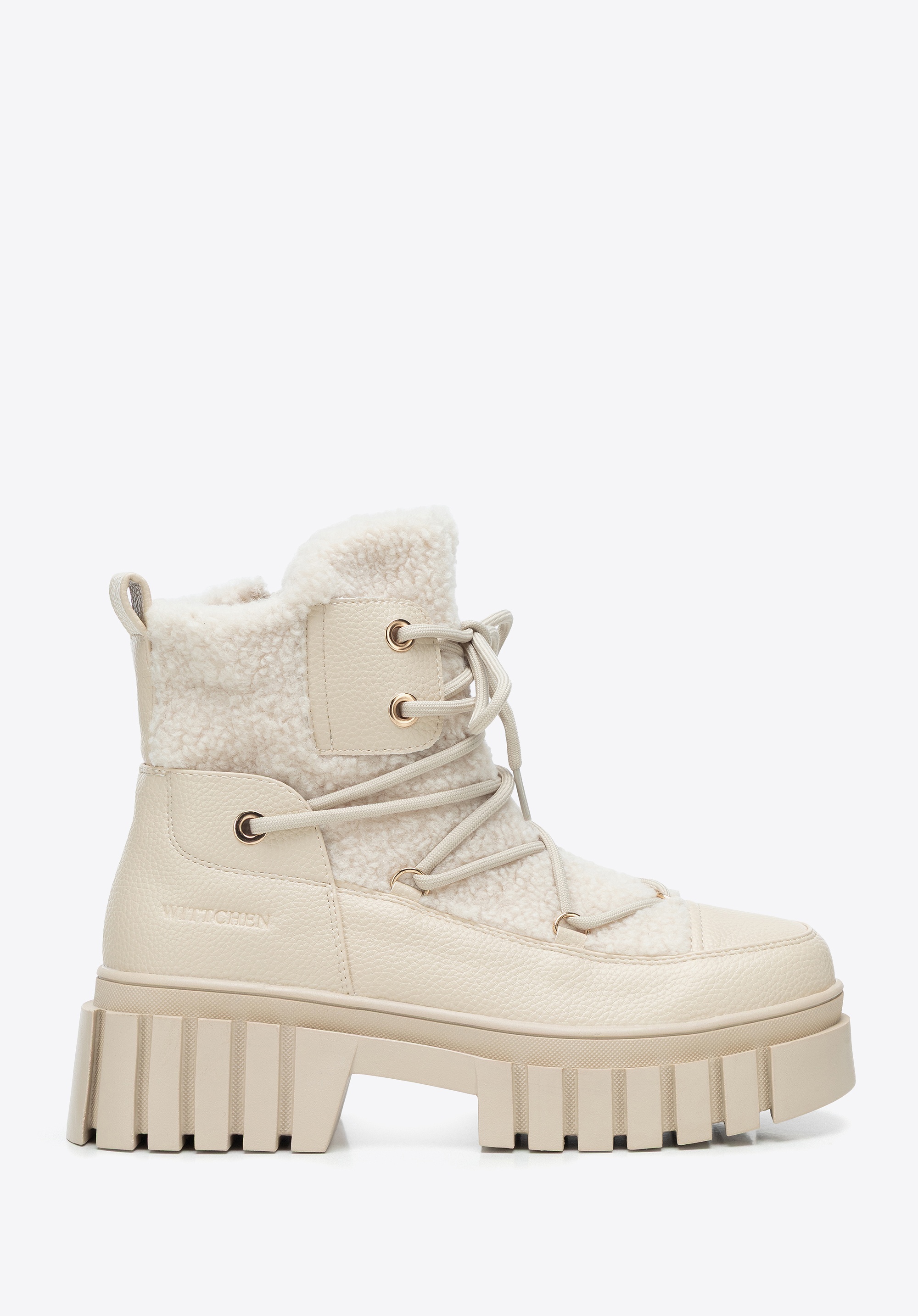 Damskie trapery z futerkiem kremowe