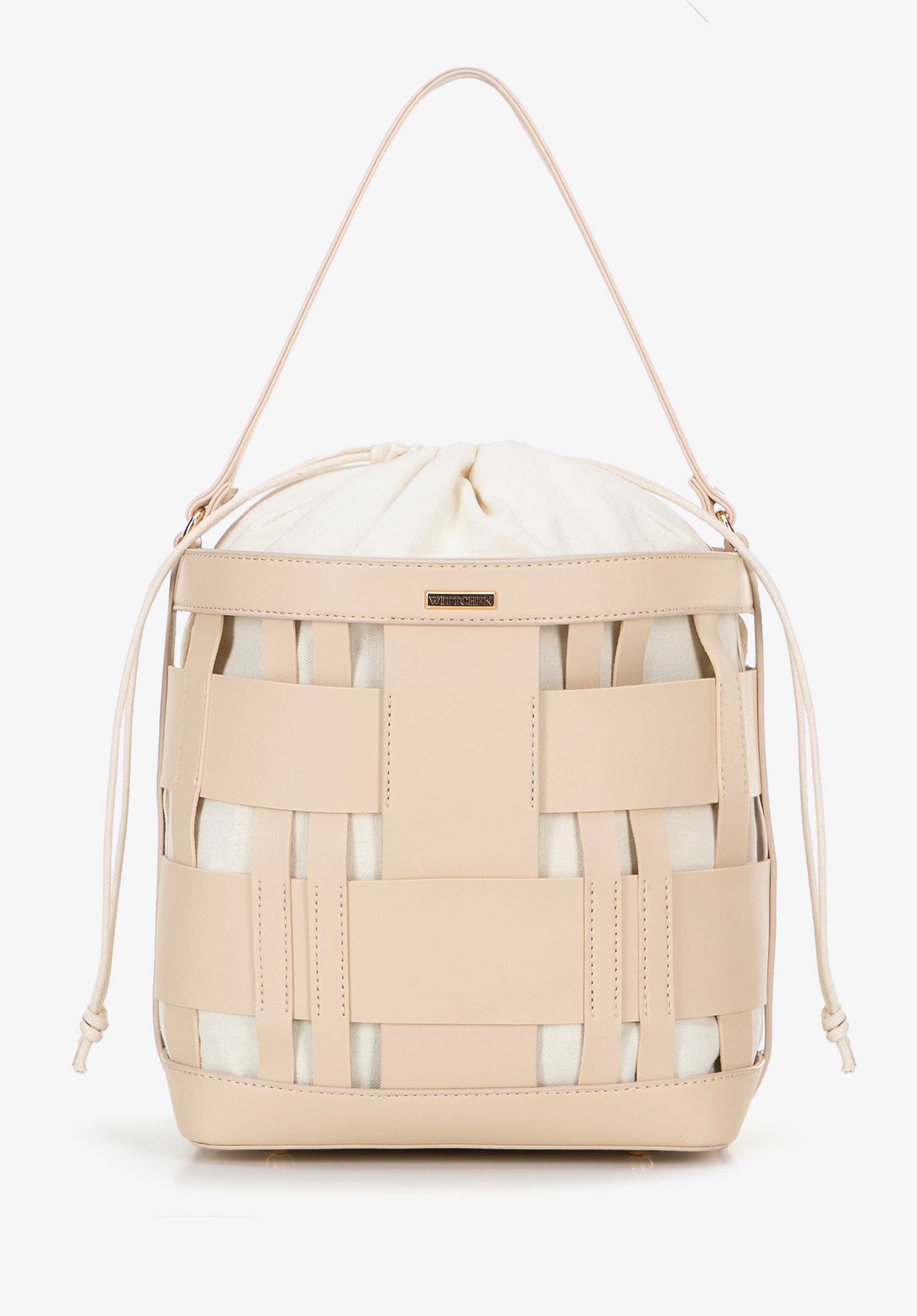 Pleciona torebka worek z ekoskóry beżowa