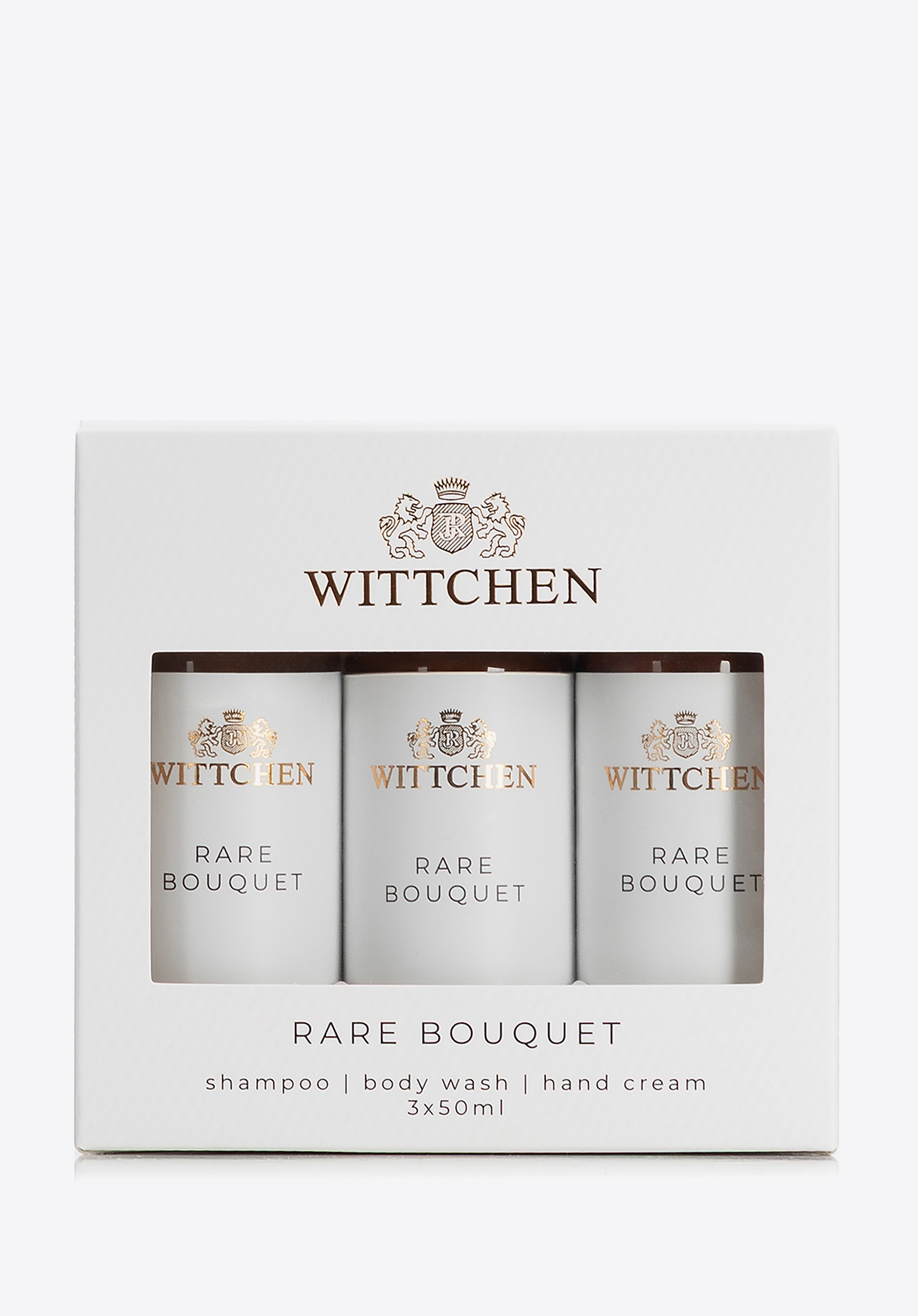 Podróżny zestaw kosmetyków szampon, żel, krem do rąk Rare Bouquet