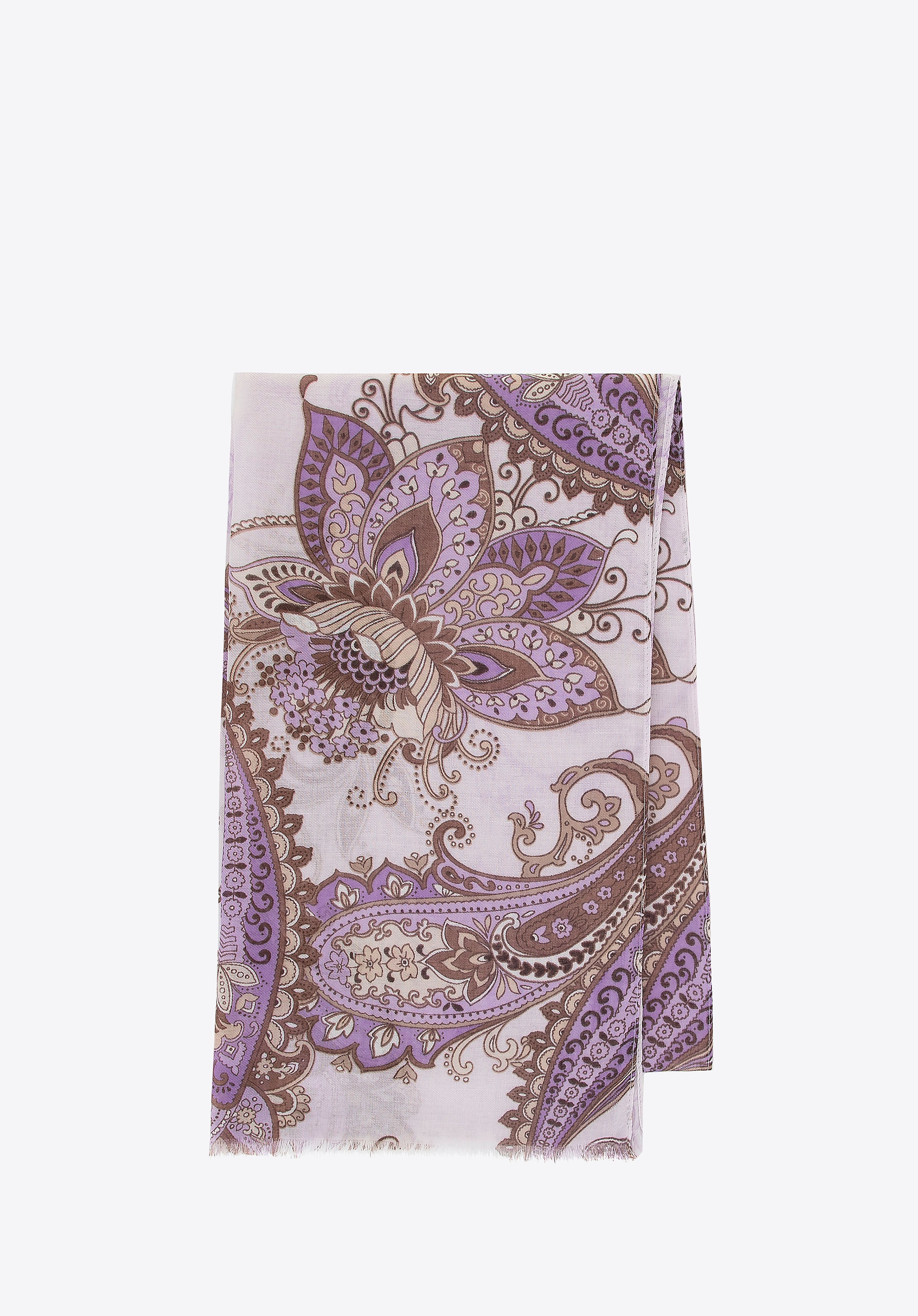 Delikatny szal damski beżowo - fioletowy