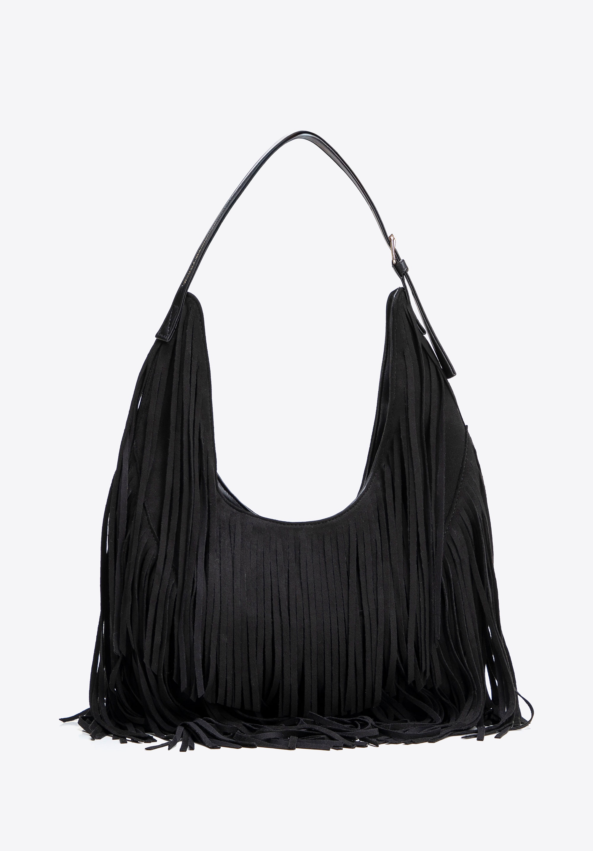 Dodatkowy rabat 25% - Duża torebka na ramię z frędzlami czarna