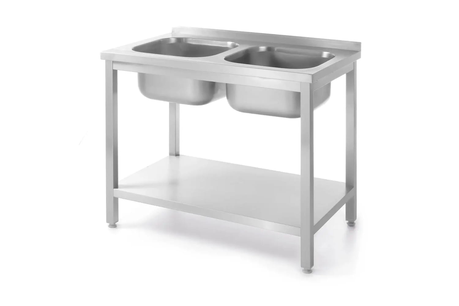 Stół z 2 zlewami 100 x 60 x 85 cm, skręcany z półką i rantem | 817032