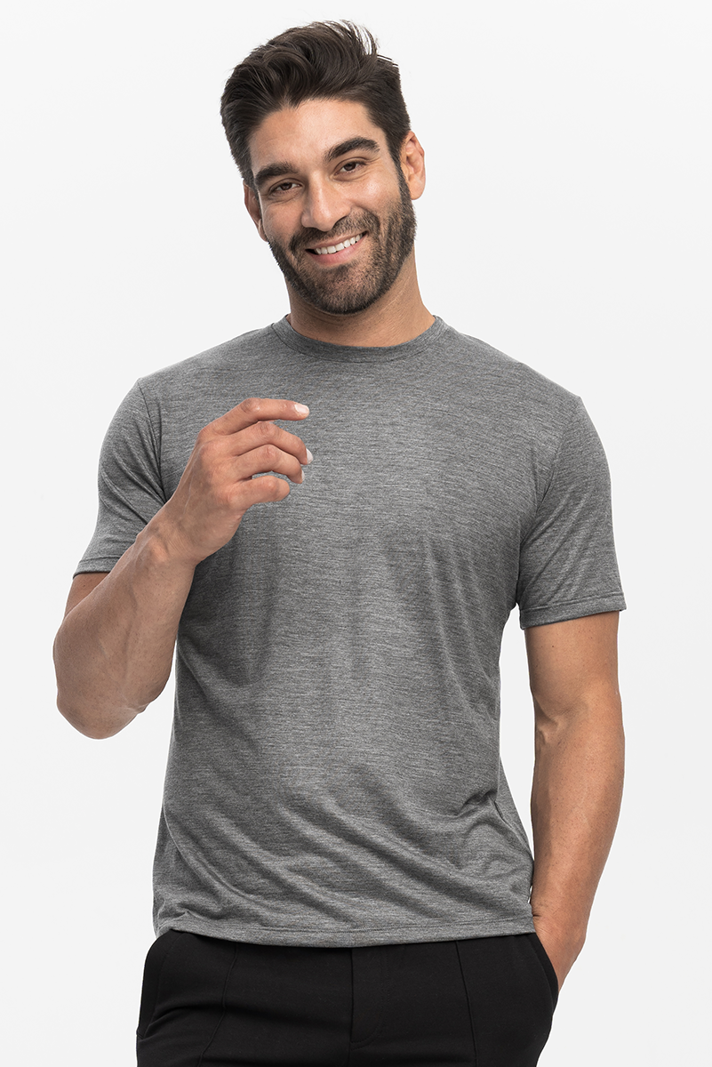 T-shirt sportowy Icefeel z wełny merino i eukaliptusa, szary melanż