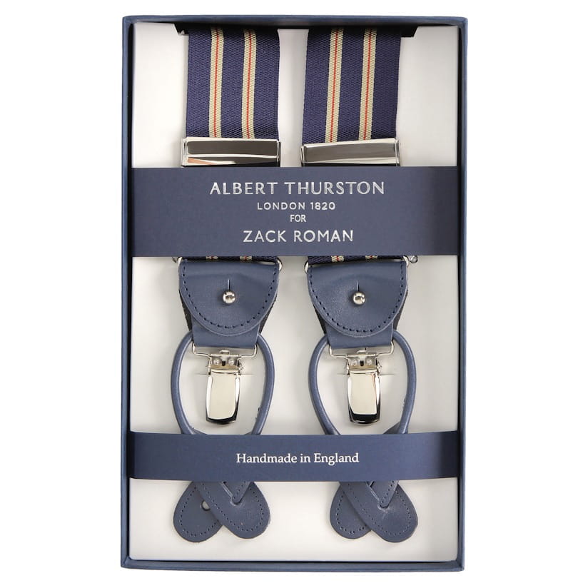 Szelki 2-in-1 granatowe w paski khaki