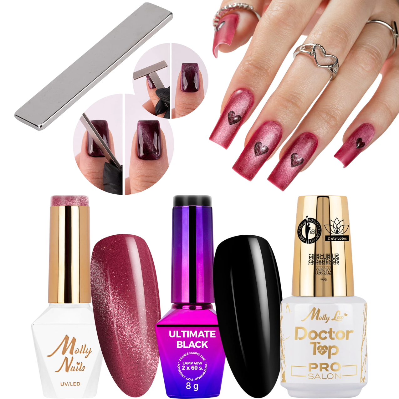 Paznokcie z Serduszkiem ZESTAW 4w1 Na Walentynki