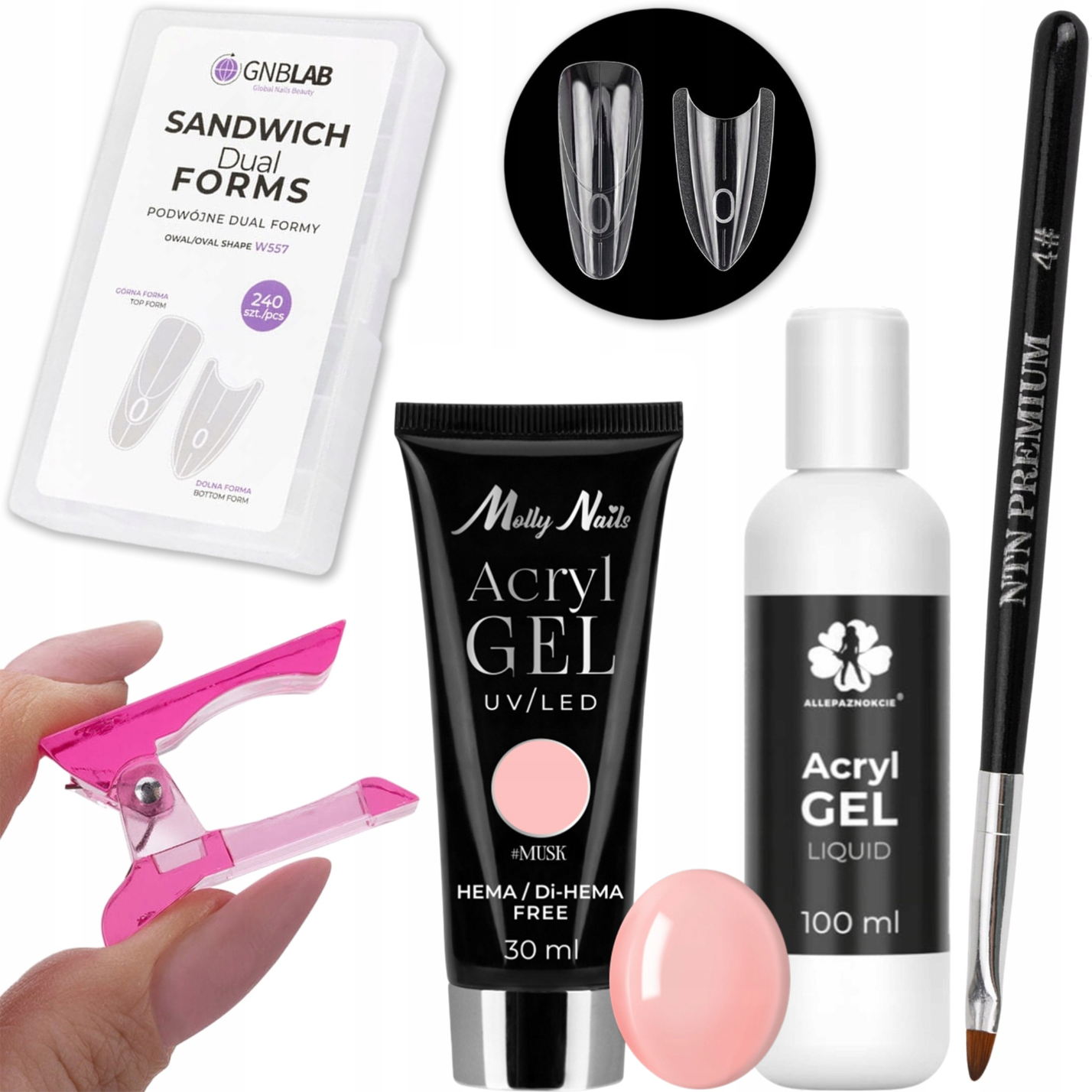 Zestaw Sandwich Dual Formy Do Przedłużania Paznokci 5w1 Owal