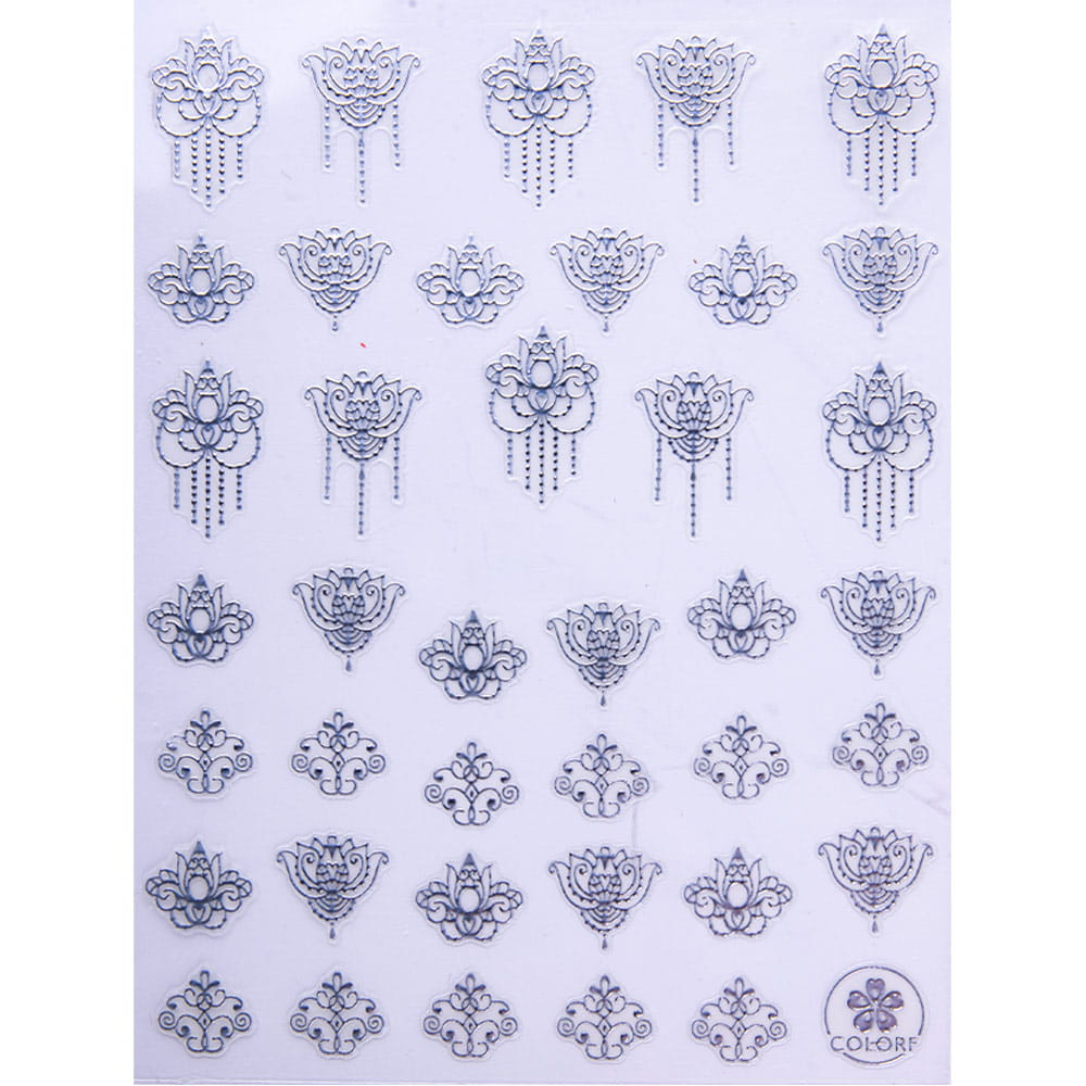 Naklejki do paznokci cienkie samoprzylepne wzory ornamenty CB-174 srebrne