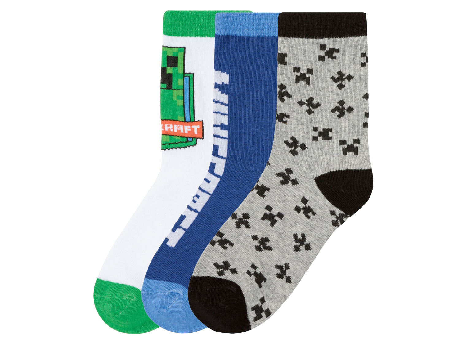 Minecraft Skarpetki dziecięce, 3 pary 31/34, Szary/ biały/ niebieski
