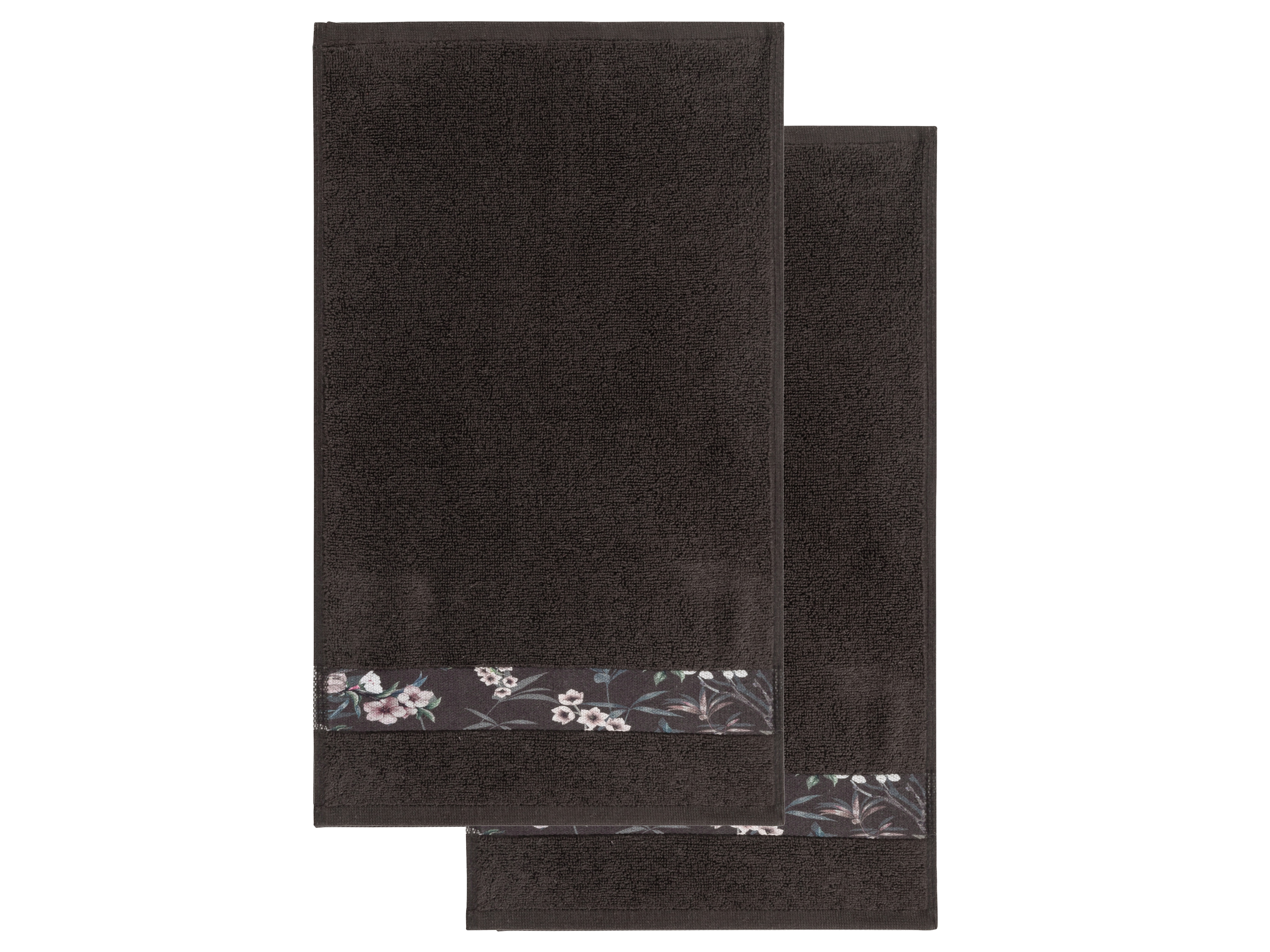 Livarno home Komplet 2 ręczników frotte, 50 x 100 cm Kwiaty/ szary