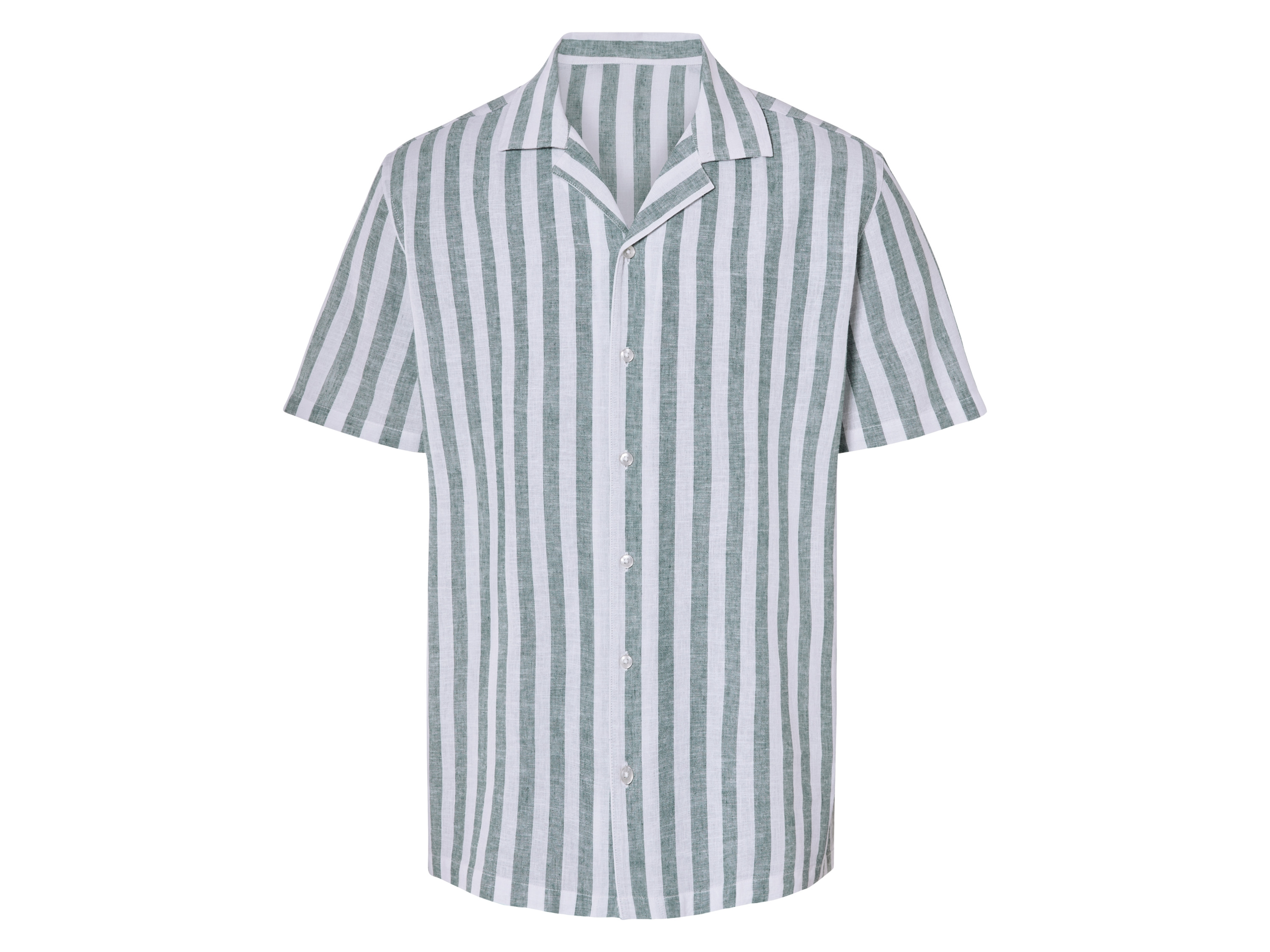 Livergy Koszula męska z lnem i bawełną Zielony/biały, XL 43/44