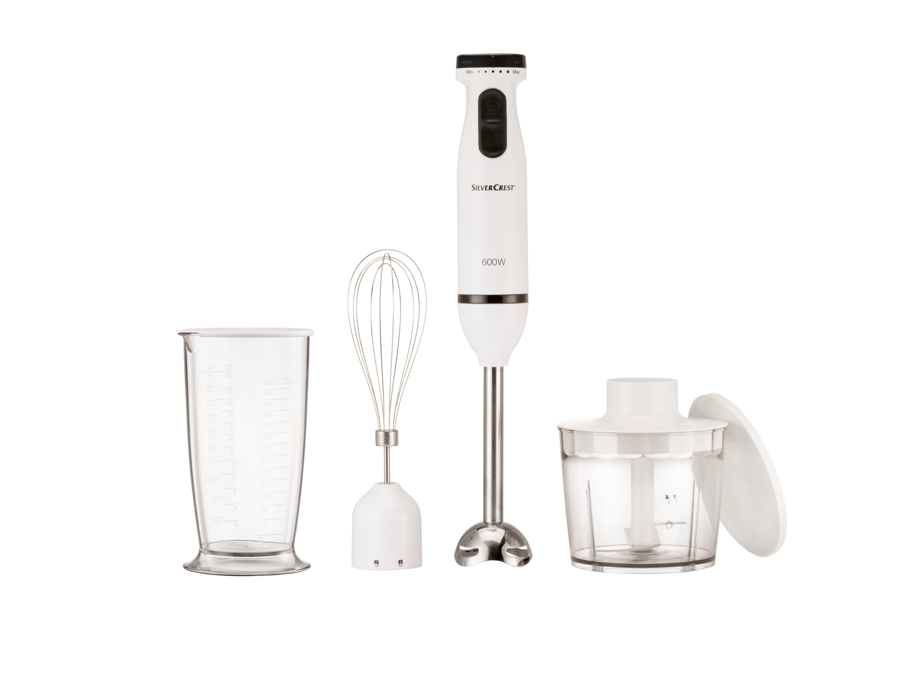 Silvercrest Kitchen Tools Blender ręczny z zestawem akcesoriów, 600W, Ssms 600 E6 / Sosms 600 E6 Biały