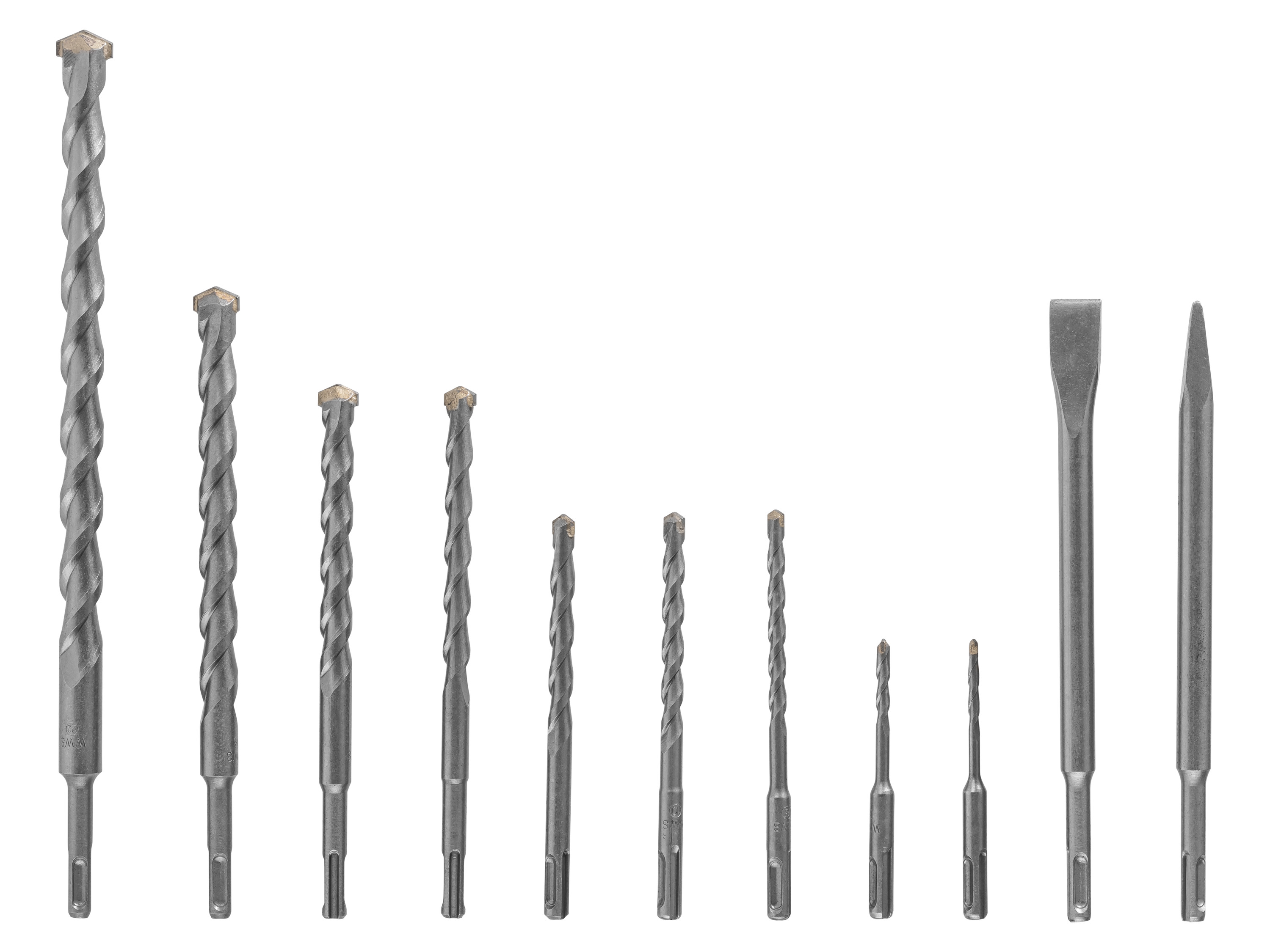 Parkside Zestaw wierteł do kamienia, cegły i betonu lekkiego Zestaw wierteł udarowych i dłut, 11 elementów