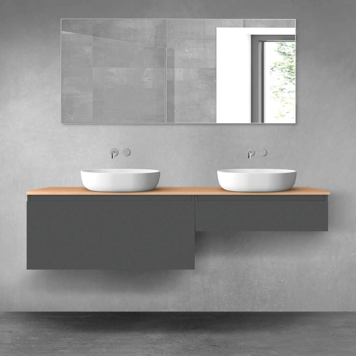 Darmowa Dostawa - Zestaw mebli łazienkowych 180x46.4x48.6 cm podumywalkowa wisząca grafitowa-dab Oltens Vernal 68566400