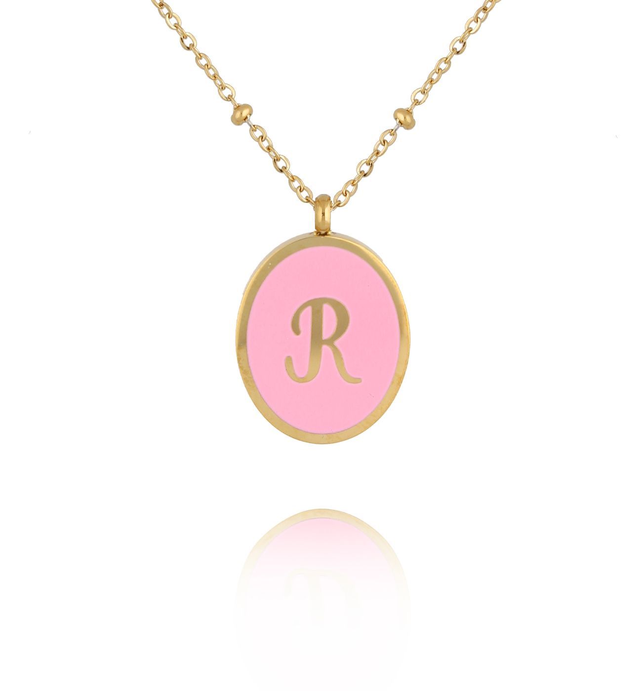 Naszyjnik z różową emalią z literą R Vintage Enamel Alphabet NSA1261