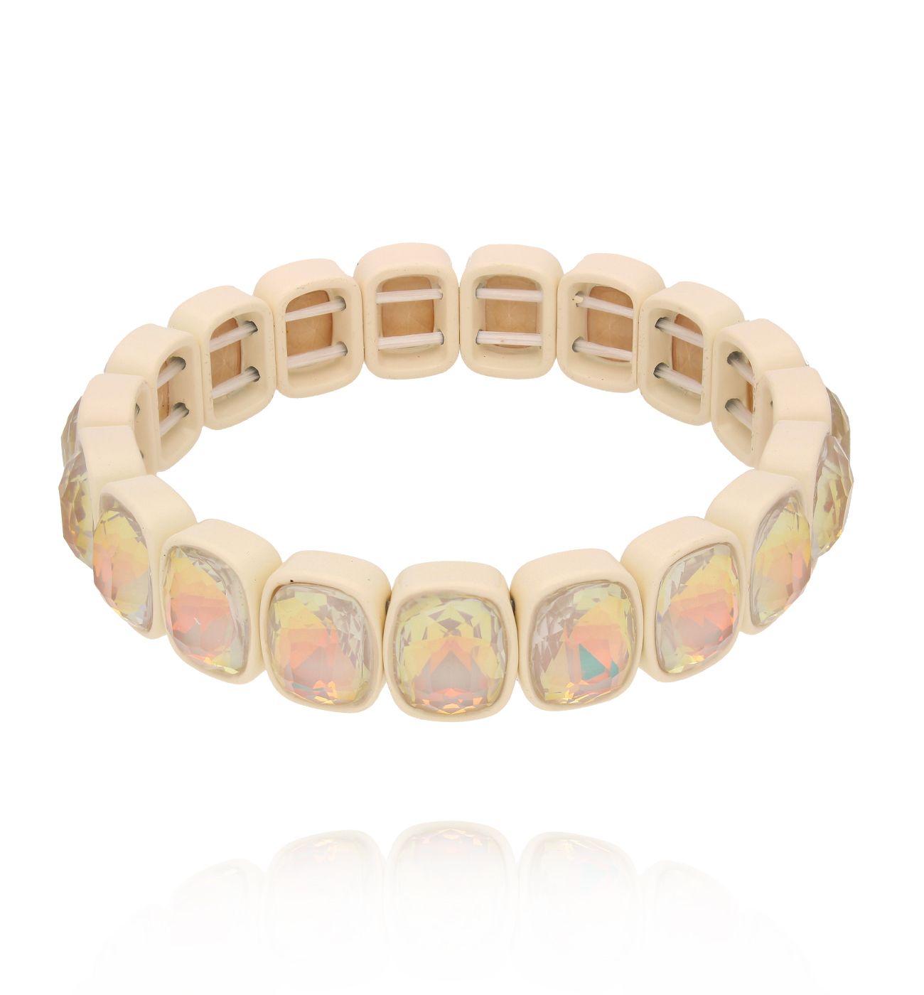 Bransoletka w kolorze ecru z kryształami BCR0020 - By Dziubeka