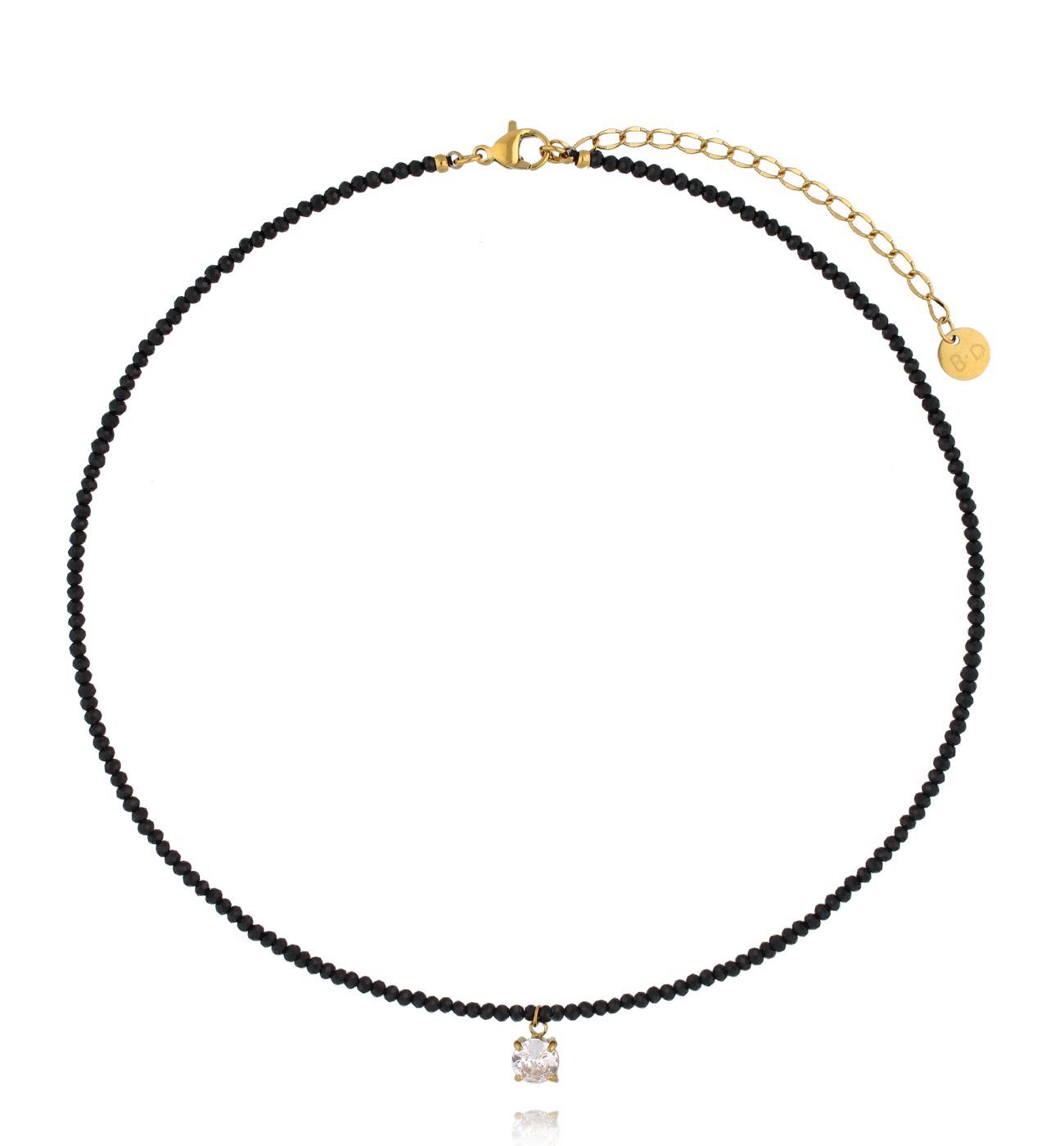 Naszyjnik z czarnych kamieni z zawieszką kryształową NTW1562