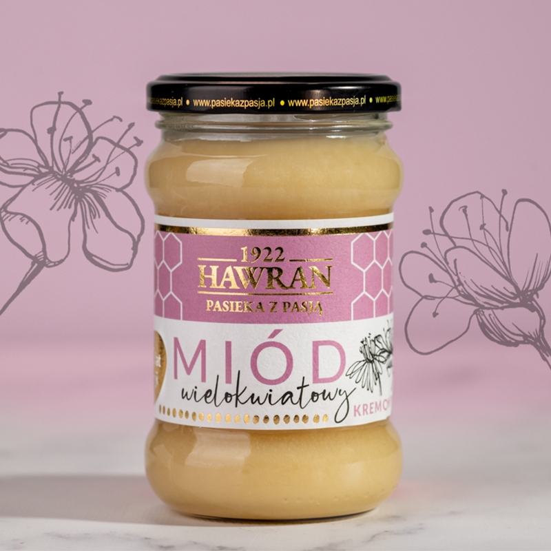 Miód wielokwiatowy kremowy 380g - Pasieka z Pasją Hawran