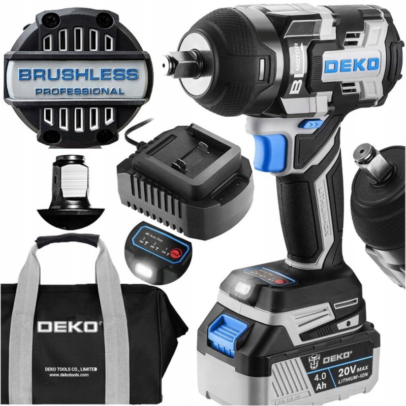 Klucz udarowy DEKO akumulatorowy bezszczotkowy 800Nm 4Ah 20V 1 kpl.