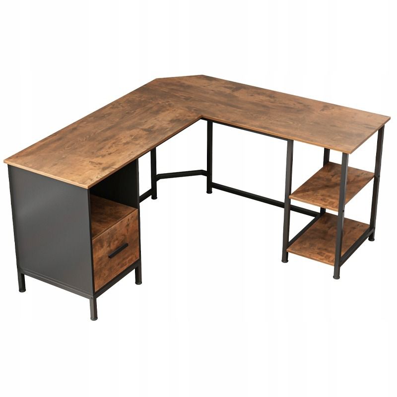 Biurko komputerowe Rebiko narożne rustykalne loft ciemny brąz 1 szt.