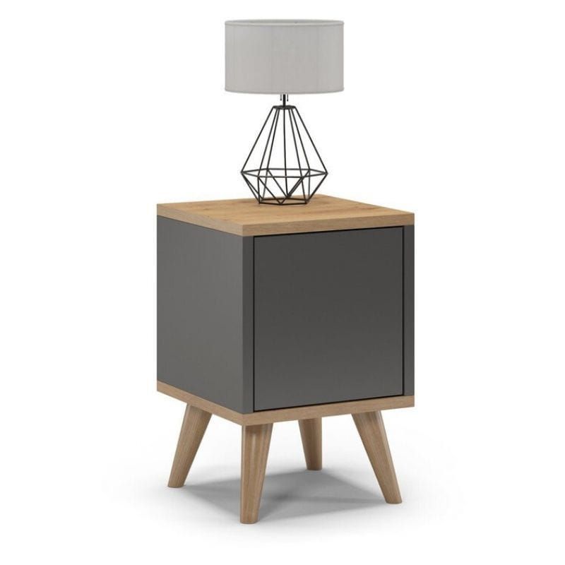 Szafka nocna TYLETEGOTU na nóżkach zamknięta SKAND grafit dąb 1 szt
