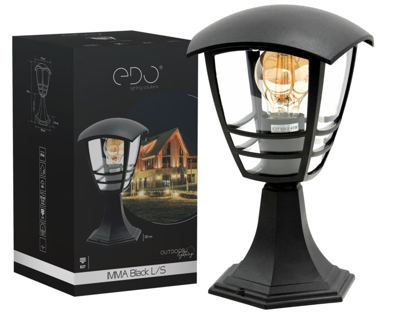 Słupek ogrodowy EDO 29,5cm lampa ogrodowa IMMA Black L/T E27 IP44 czarny 1szt.