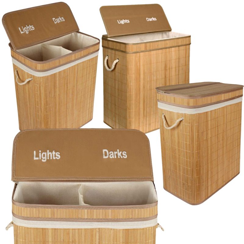 Kosz na pranie bieliznę Rodeno dwie komory 105L bambusowy 1 szt.