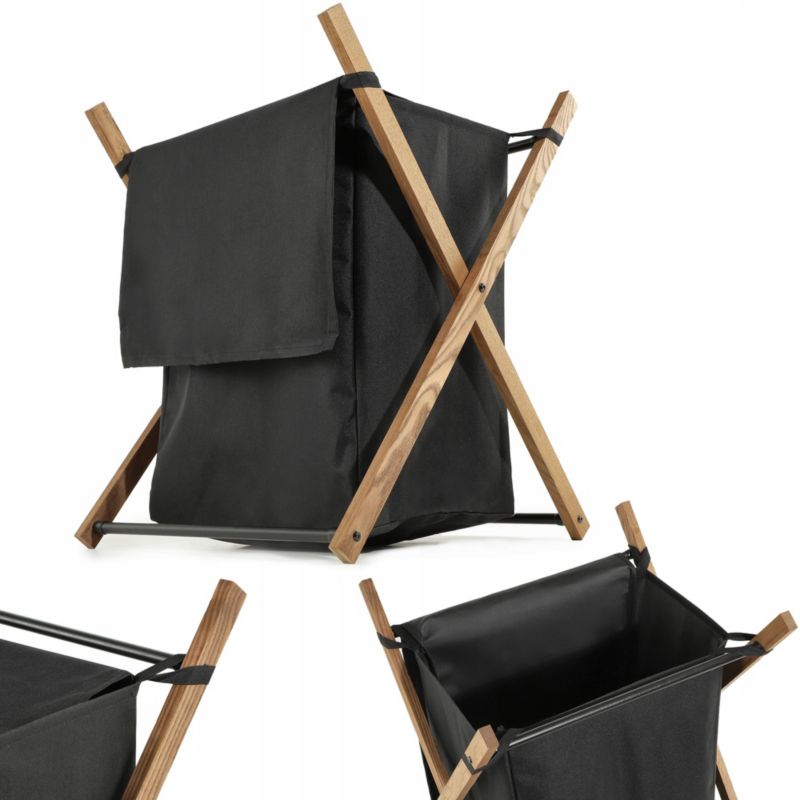 Kosz Na Pranie KADAX Czarny Drewniany Składany Pojemnik Duży Eko 39L Czarny 1 szt.