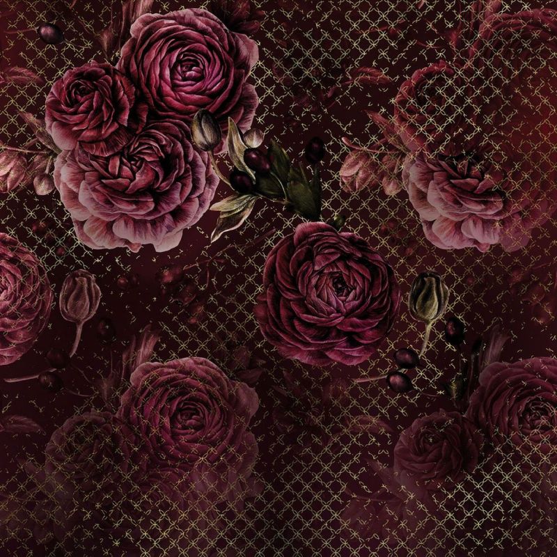 fototapeta Sanders & Sanders kwiaty bordowo-czerwonym 350 x 280 cm - 1 rol.