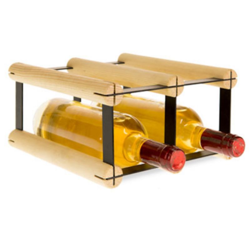 Stojak na wino MODO24 na butelki PET eko wąski minimalistyczny na 2 butelki czarny metal drewno naturalne 1 szt.