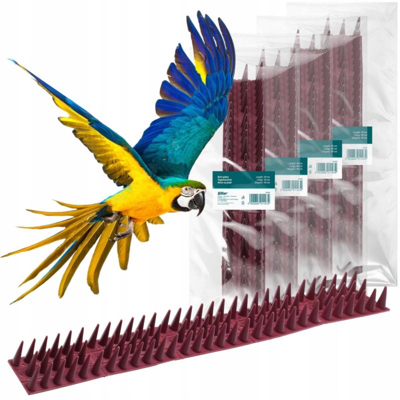 Kolce na ptaki, Sillar, plastikowe, odstraszacz na gołębie koty kuny, 49cm, 105 kolców, 4 szt.